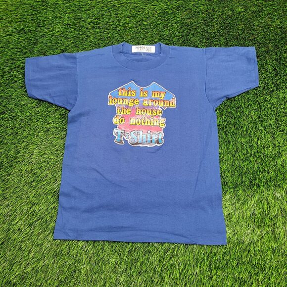 Vintage 1981 PTH Funny Lazy Shirt S/M 18x23 Blue - Picture 1 of 11